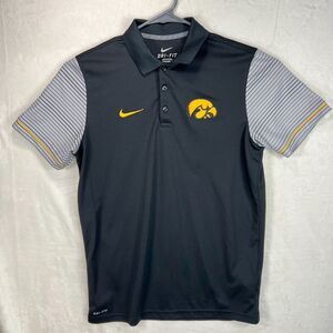 Nike Dri-Fit Iowa Hawkeyes Polo T Shirt Mens Size Medium Black Embroidered NCAA
